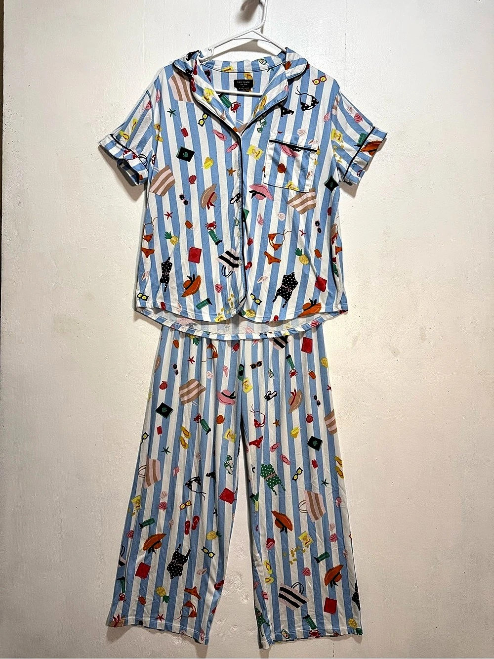 Kate Spade Striped Pajama Set in Blue & White Striped Size M